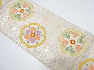 花に格子模様織り出し袋帯